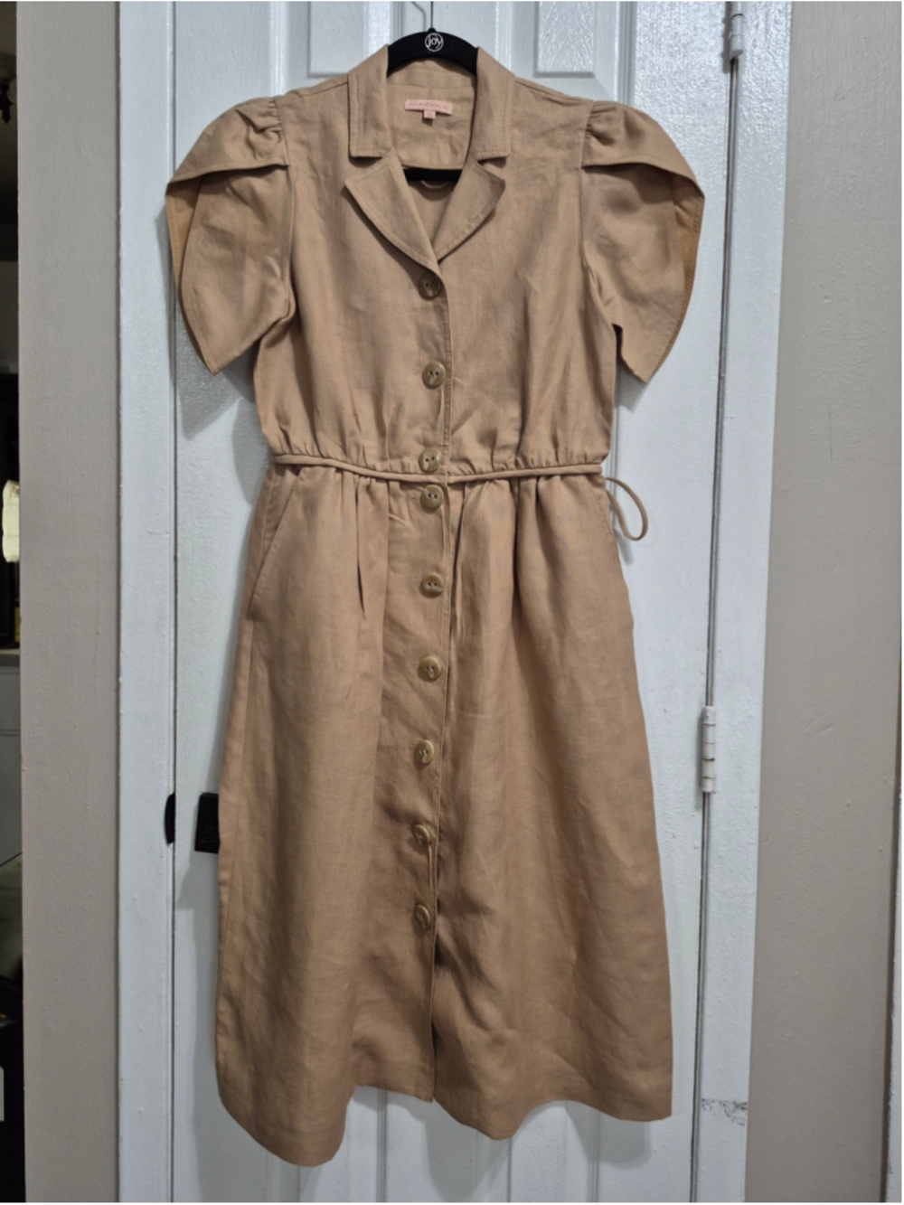 Women's Machka Midi Dress Size S Beige Button-Down Linen Blend sz 38/4